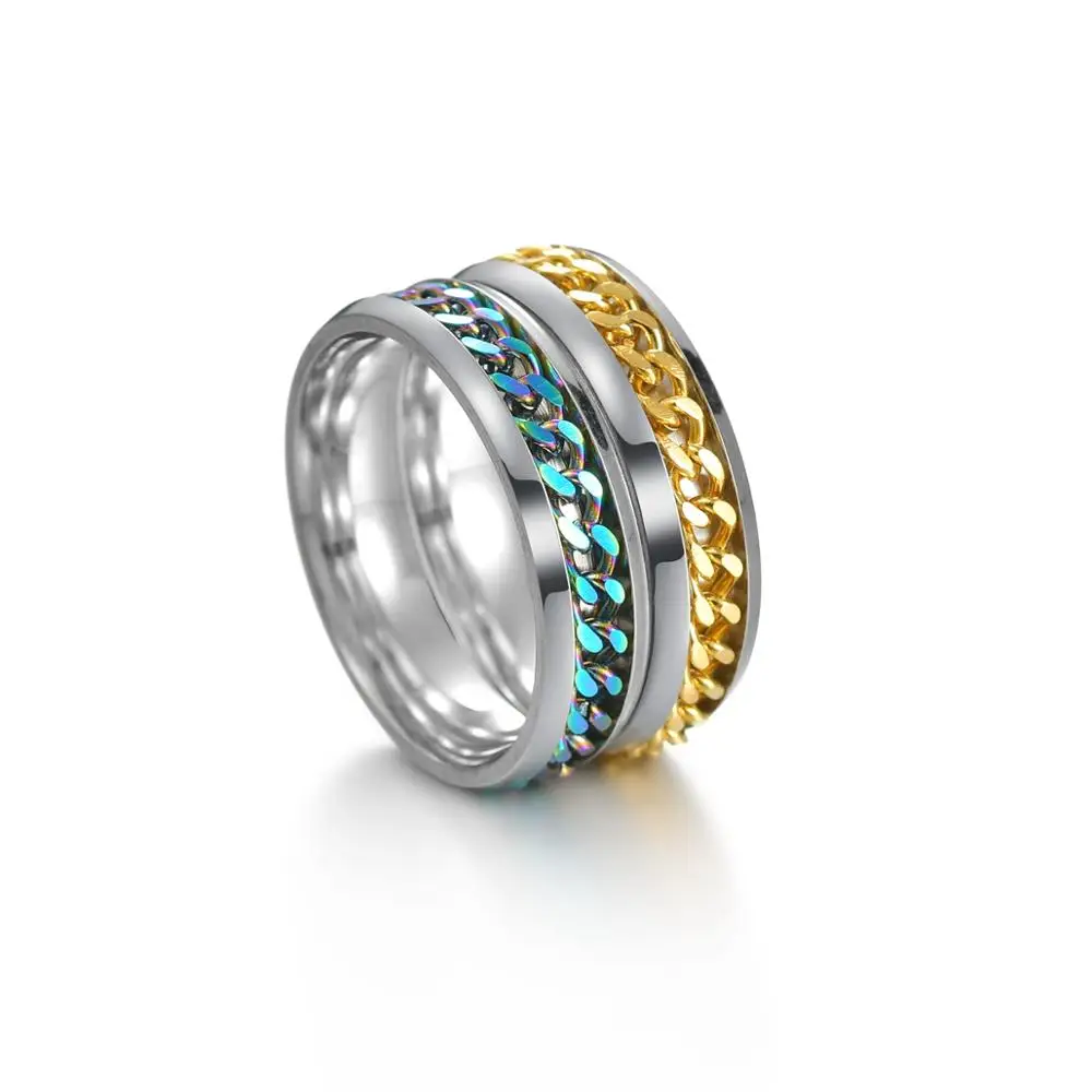 Мужское кольцо в стиле панк простое с цепочкой 6 мм маленькое ювелирное изделие