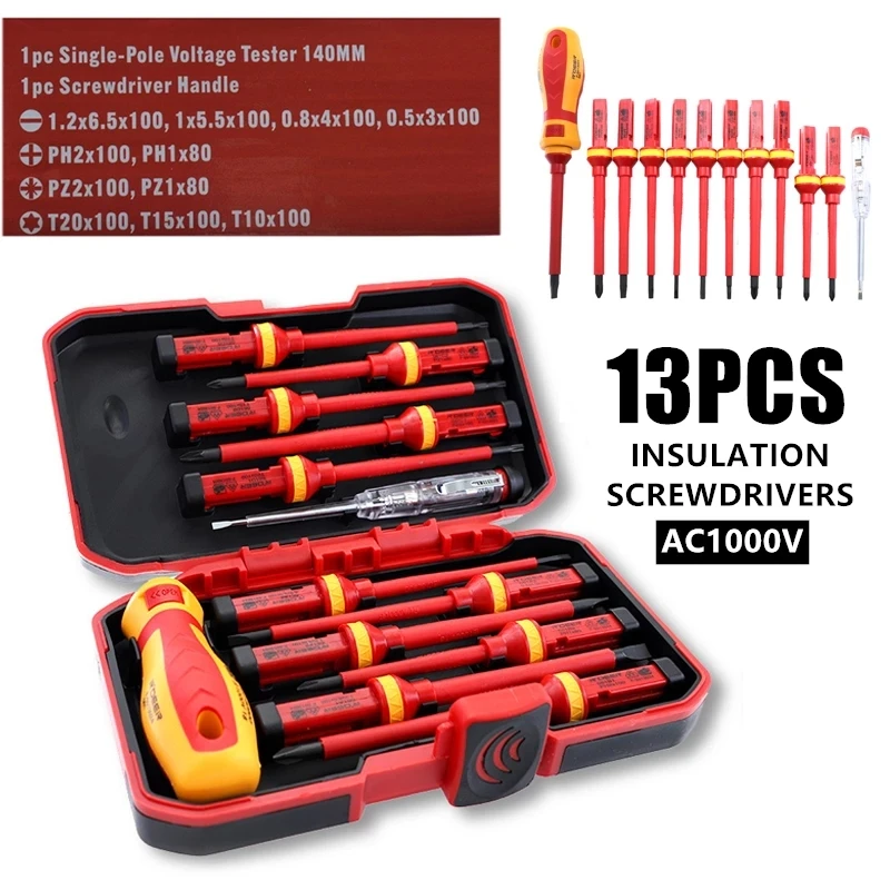

13 Pcs/set Electricians Hand Screwdriver Set Tool 1000v Vde Insulated Screwdriver Set With High Voltage Resistance