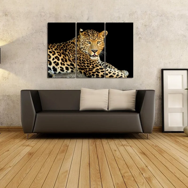 

Animal Canvas Painting Leopard Lying Rest Wall Art Poster 3 Pieces Cats Animal HD Print Set Framed for Home Decor