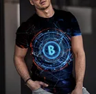 2021 Цвет Bitcoin Футболка мужская летняя 3D печатных футболка круглый вырез горловины; Удобная дышащая Повседневная рубашка 110-6XL