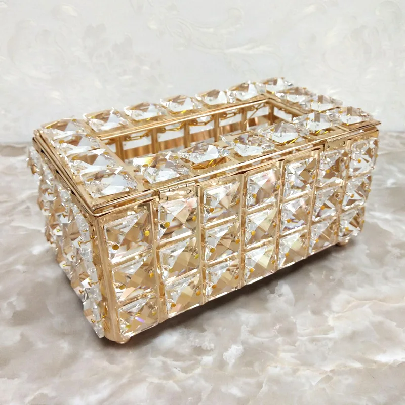 

Golden Rhinestone Tissue Box Light Luxury Desk Accessories Facial Storage Box Home Hotel Car Napkin Tray Decoration Decoration
