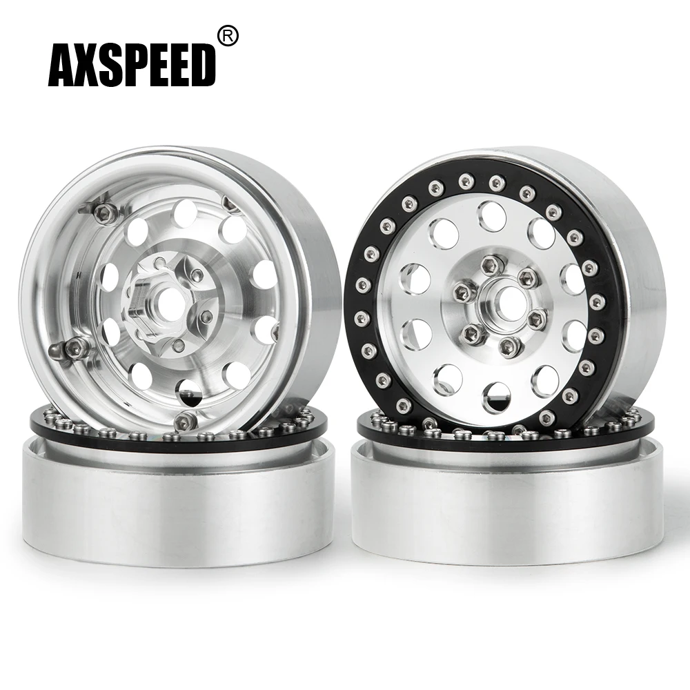 

AXSPEED Silver Black 2.2inch Wheel Rims Metal Alloy Beadlock Wheel Hub for Axial Wraith 90018 TRX-4 1/10 Crawler Car Parts
