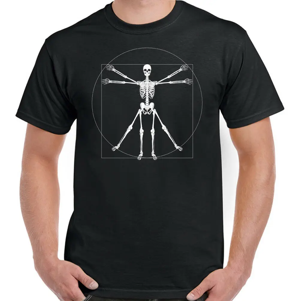 

Vitruvian Skeleton Mens Funny Halloween T-Shirt Skull Biker Tattoo Motorbike Cotton O-Neck Short Sleeve T Shirt New Size S-3XL