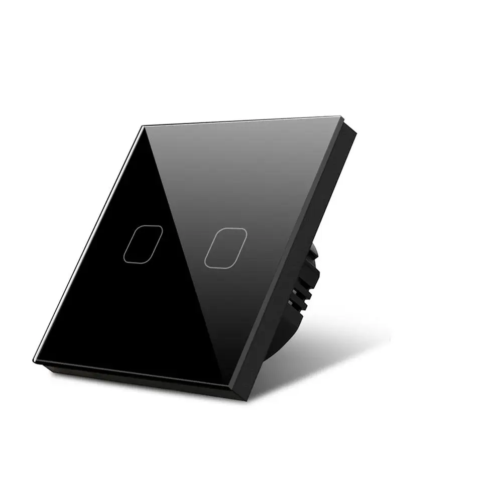2 Gang 1 Way Black Настенный светильник с сенсорным экраном, переключатель AC220V, ЕС, 1 комплект, 1 способ, сенсорный датчик, переключатель, Кристальное стекло, панельный модуль, светодиодный светильник, 220-240 В, ЕС, Великобритания - Цвет: 2 Gang 1 Way Black