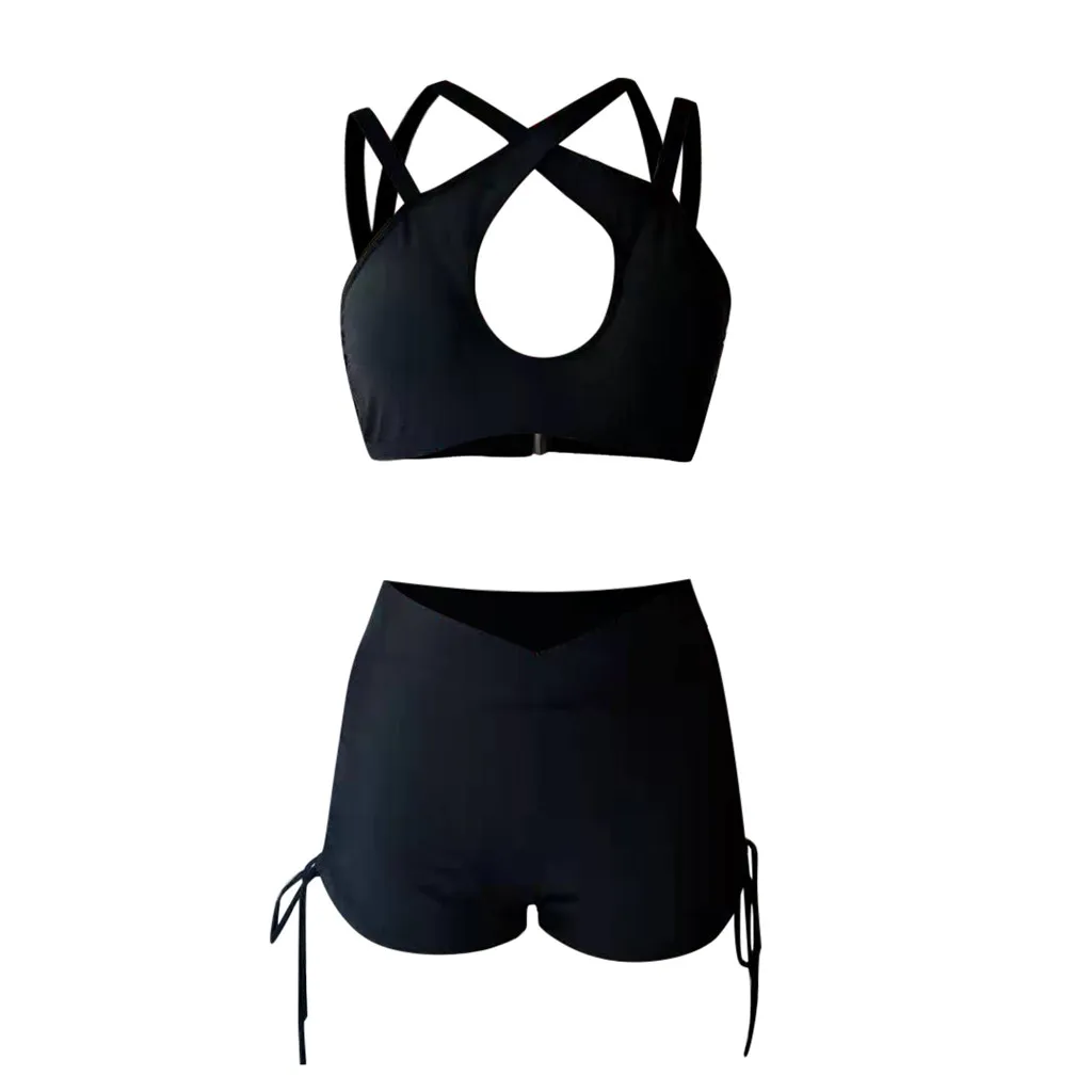 Женский сексуальный слитный купальник из двух частей Одноцветный бикини с