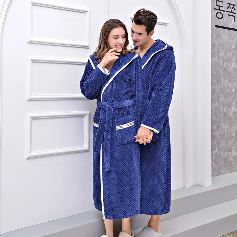 Men Women Thermal Luxury Flannel Long Bath Robe Winter Sexy Grid Fur Bathrobe Warm Kimono Dressing Gown Bridesmaid Robes