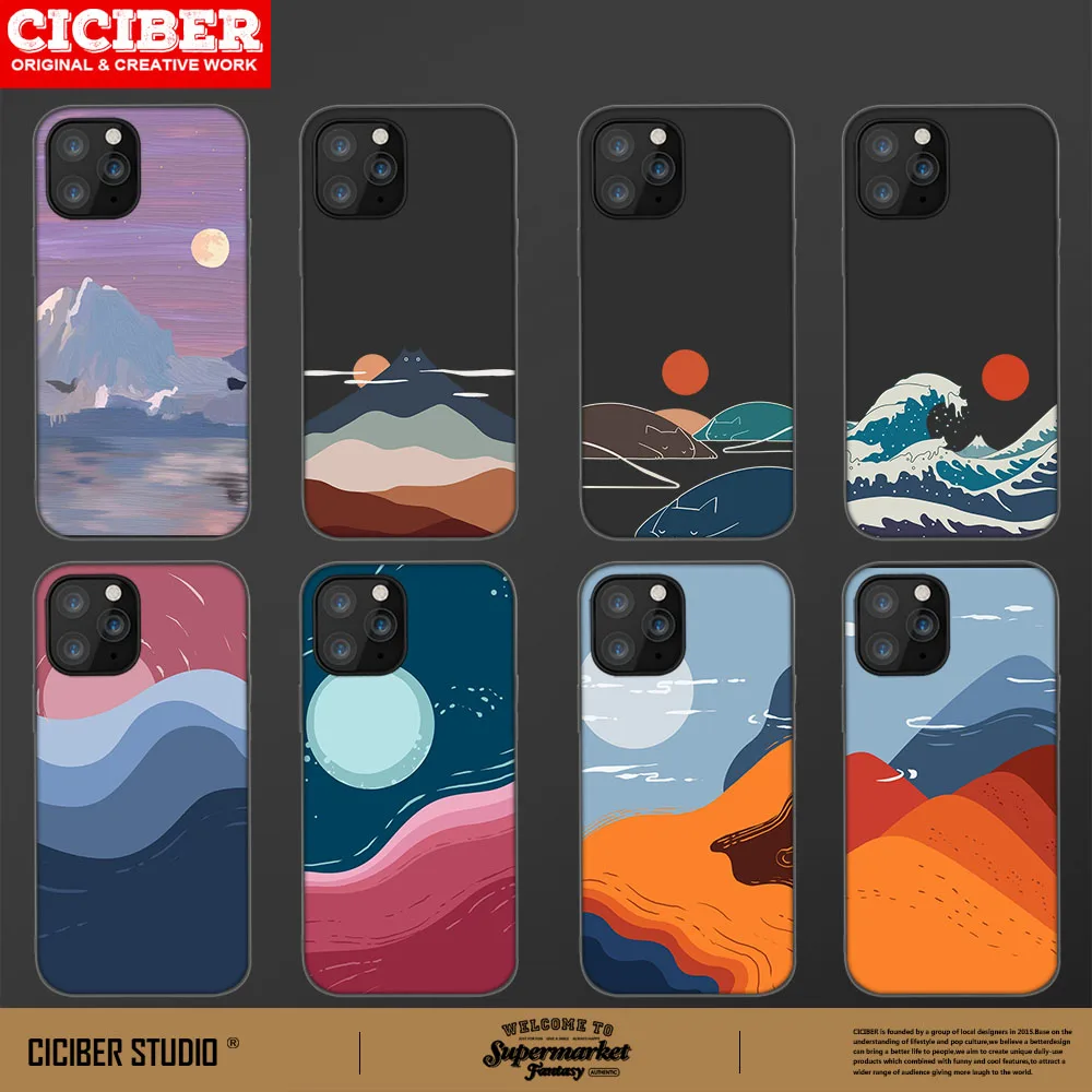 

Cartoon Sunset Phone Case For iPhone 11 12 Pro Max mini X XR XS Max 7 8 6S Plus SE 2020 Phone Cases Black Soft TPU Cover Coque