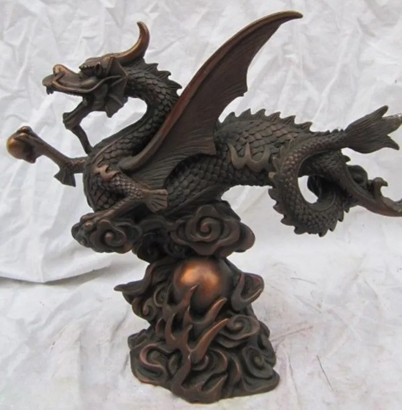 Rui2688 сложная китайская Бронзовая скульптура Крылатый Дракон искусство фэншуй