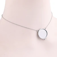 2pcs 60cm long adjustable chain necklace bezel blanks with loop stainless steel 16mm 20mm cabochon pendant base setting trays