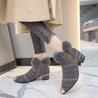 womens boots autumn and winter fashion boots ladies pointed thick heel boots striped casual fur boots women boots