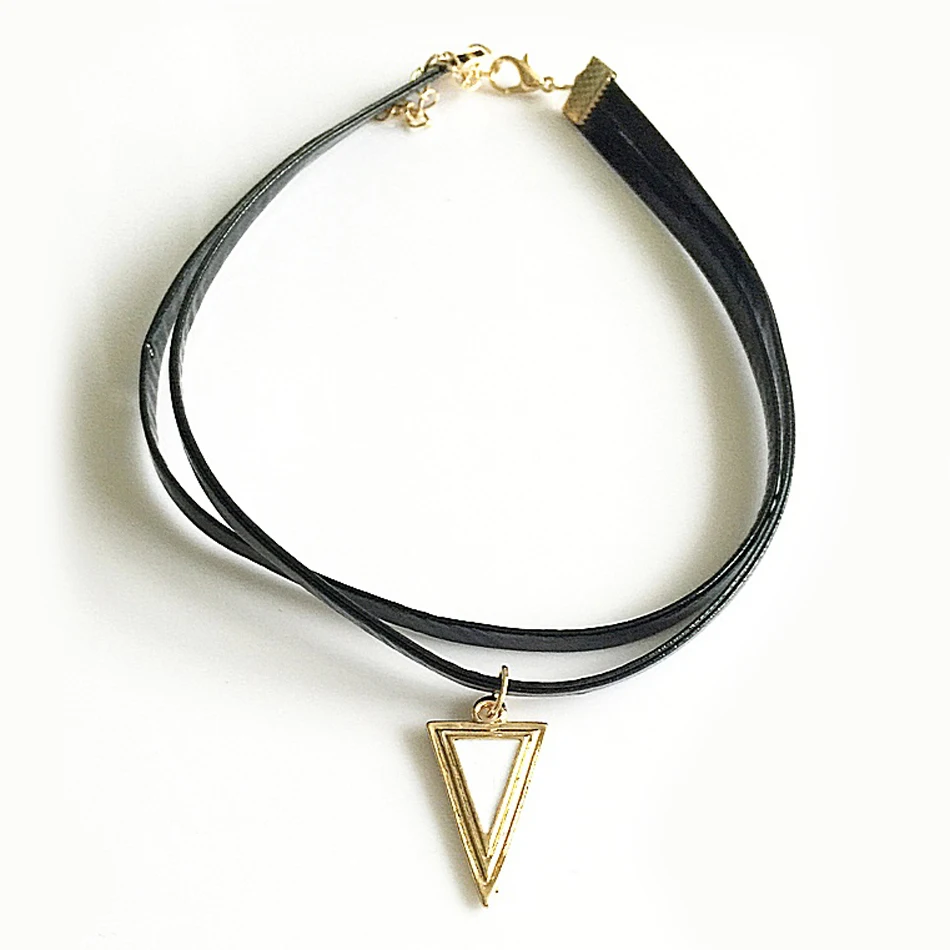 Ожерелье чокер женское Двухслойное из черной кожи с металлической эмалью