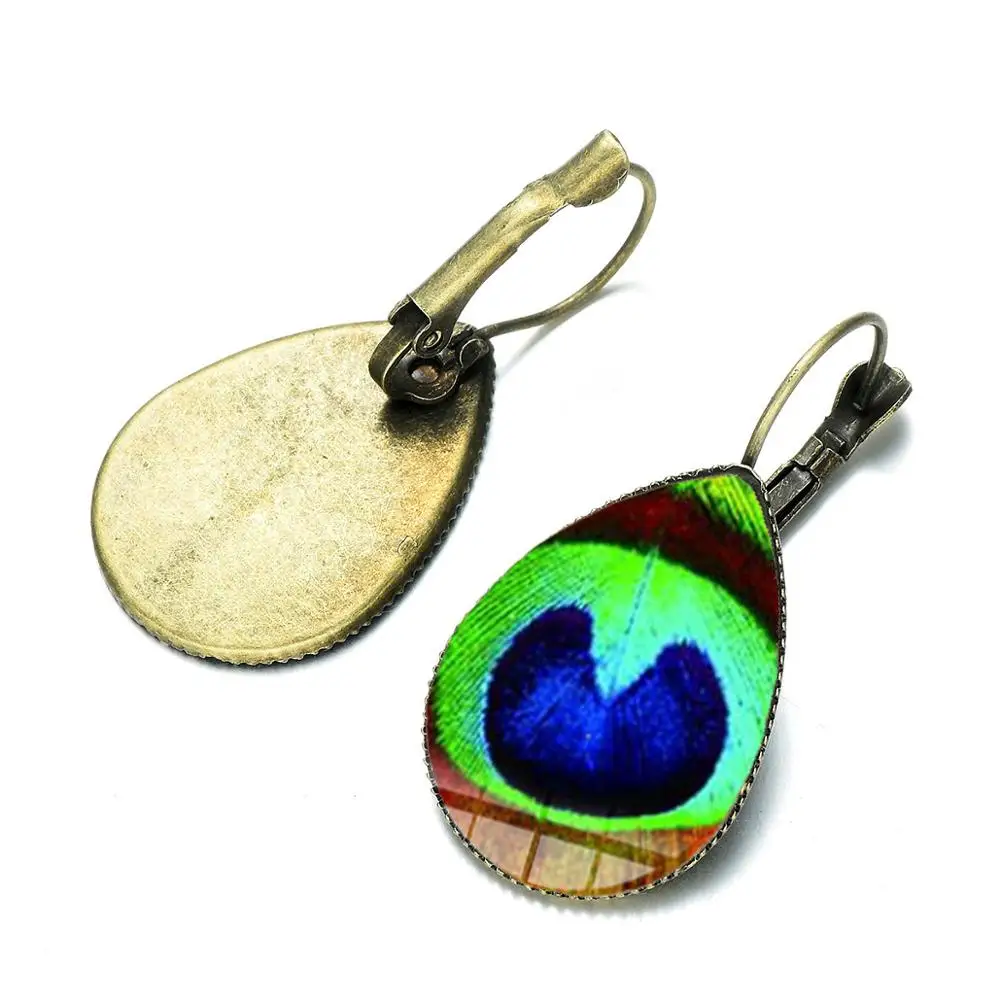 Этнические Ретро серьги-капли с зелеными перьями Кристальные стеклянные узоры