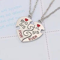 new 2 pcsset big little sister necklace for women girls heart shape pendant necklaces sisters forever bff jewelry gifts 2021