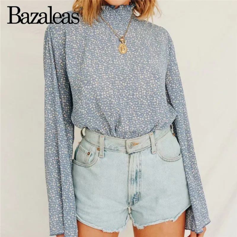 Bazaleas винтажные расклешенные рубашки с длинными рукавами Элегантная водолазка