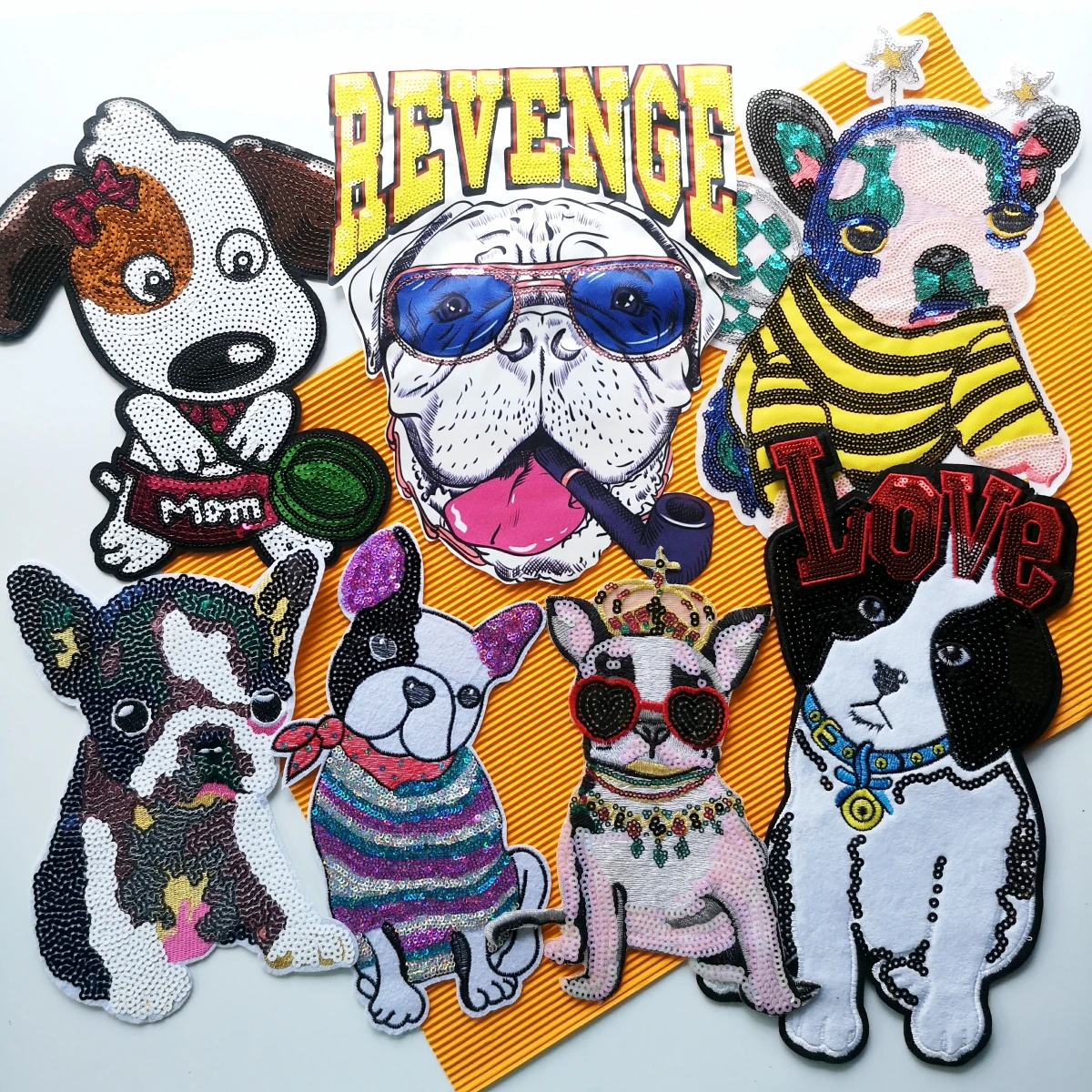 

embroidery chenille dog patch,embroidered towel dogs badges,animal cartoon sequined appliques sequins patch JW-134