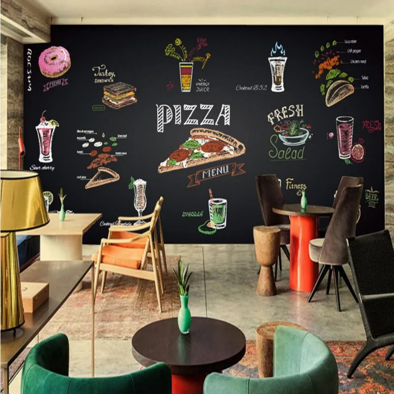 

Прямая поставка фото обои ручная роспись Мел пицца сок росписи на заказ Ресторан Еда Ресторан обои высокое качество росписи