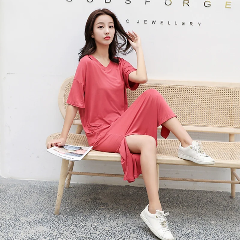 

Women Nightdress Plus Size Short Sleeve Long Night Dress Female Loose Modal Sleepshirt Ladies Nightwear