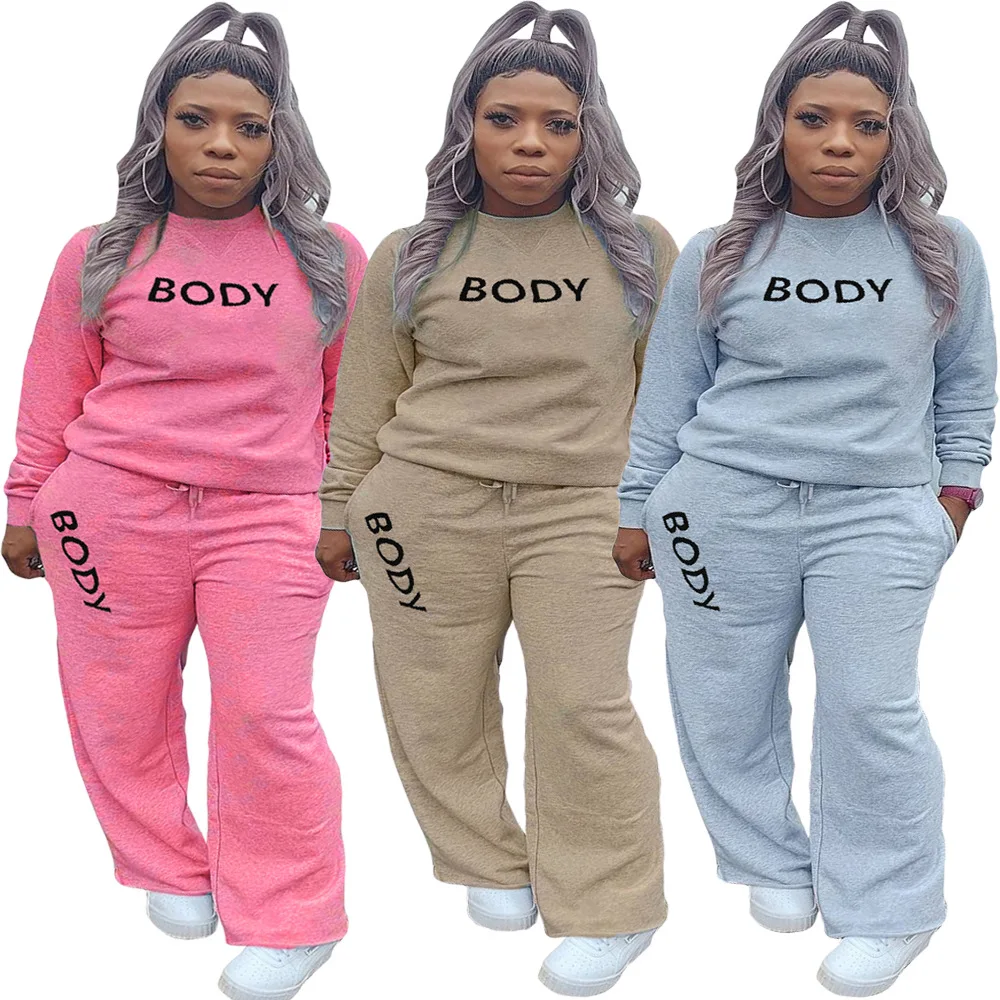 

Letter Printing Leisure Sports Two Piece Suit Woman Set Casual Trouser Hooded Long Sleeve Hoodie Sports Female Pantsuits 2021