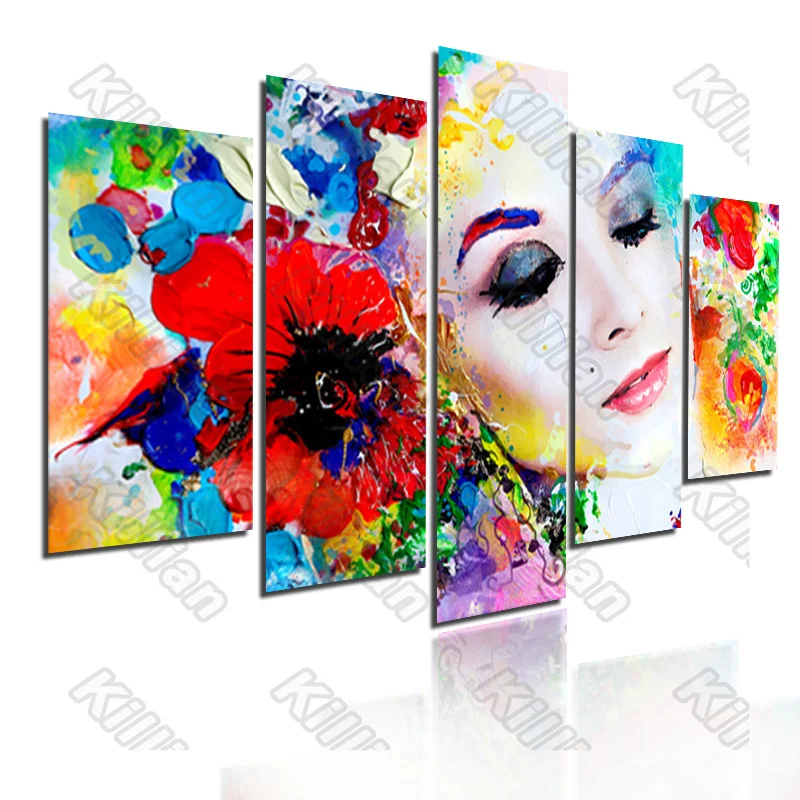 

Abstract Style Mural Canvas Paintings Modular Bed Home Decor Prints 5 Pieces Girl and Flower Decoration Living Room Wall Fresco