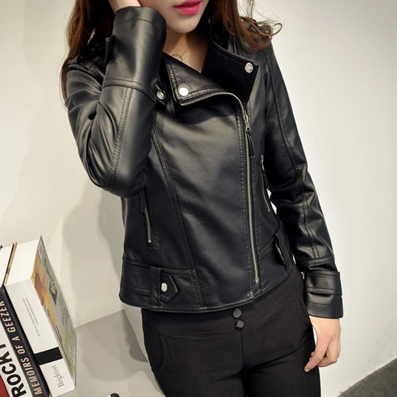 Spring Autumn Women Short Black PU Jacket Slim Fashion Motorcycle Leather Jacket Casual Wild Coat Fashion Winter Jackets Punk