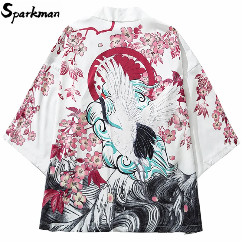 Мужские кимоно в японском стиле с цветочным принтом Повседневная Уличная