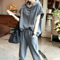 ladies sports suit spring and summer loose hood fashion casual two piece suit