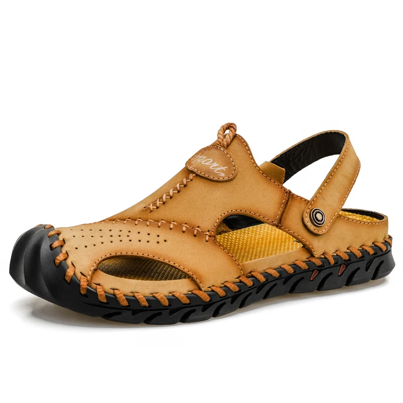 Plus Size Men sandalias Genuine Leather Sandals Men Summer Shoes Classics Comfort Beach Sandals Hollow Men Shoes Foot Wear