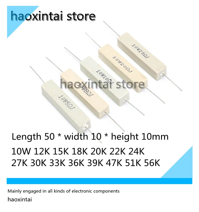 

10 шт. 10 Вт Керамический цементный сопротивление 12 к 15 к 18 к 20 к 22 к 24 к 27 к 30 к 33 к 36 к 39 к 47 к 51 к 56 к
