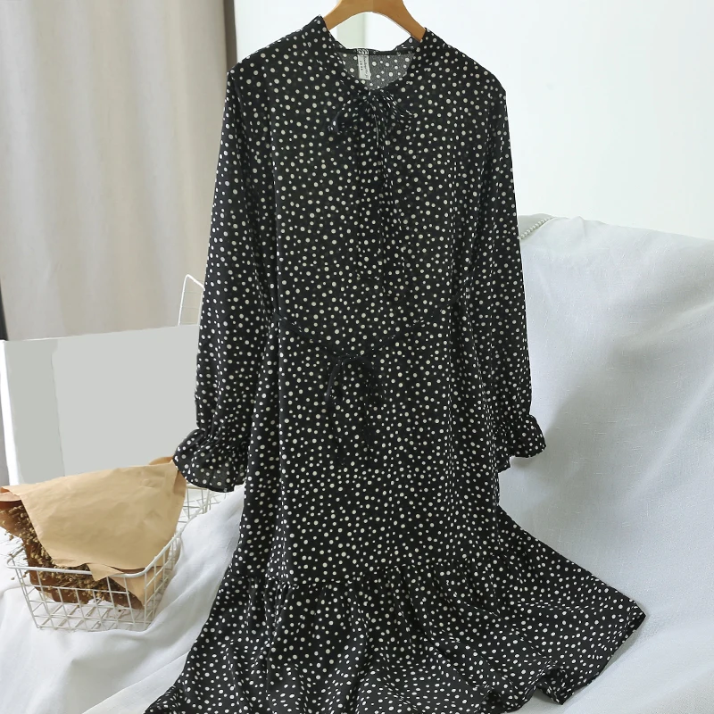 Весеннее женское винтажное ТРАПЕЦИЕВИДНОЕ платье в горошек с высокой талией