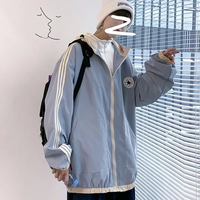 

Spring Autumn Fashion Hoodies Men's Hooded Sweatshirts Loose Large Size Coats Male Collage Striped Streetwear Hip Hop Tops