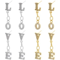 micro inlaid cubic zircom charm ladies stud earrings love letter word asymmetric long jewelry fashion earrings material copper