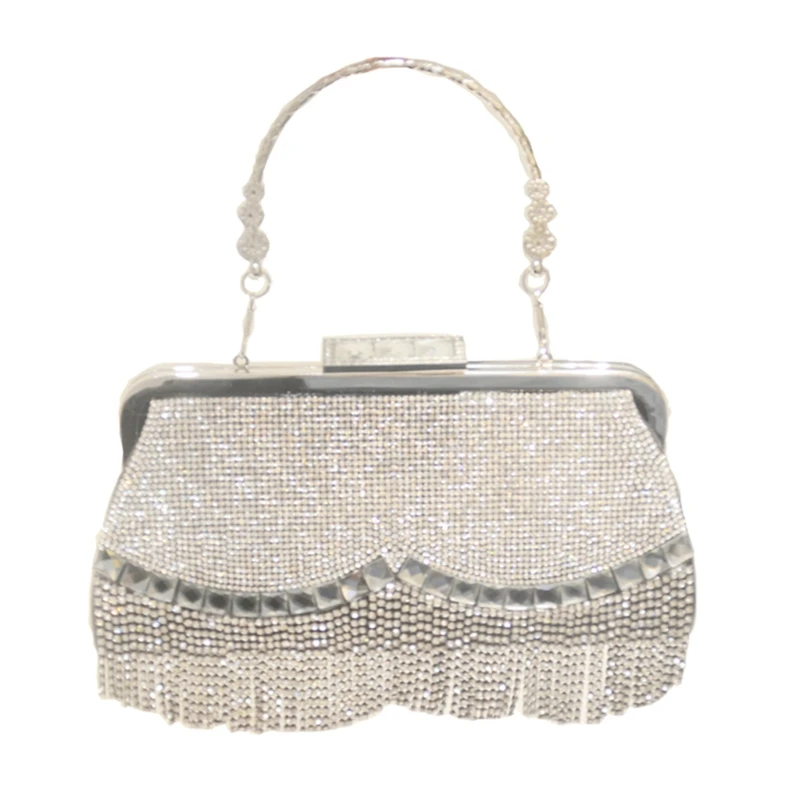 

Womens Tassel Evening Clutch Bags Retro Crystal Beaded Handbag Sparkly Rhinestone Purse Retro Wedding Party Bag