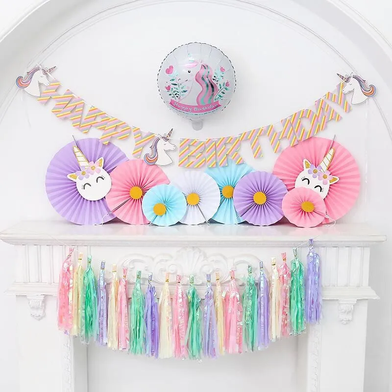 5 шт./упак. радужная бумага Переливающаяся гирлянда с кисточками бумажный баннер