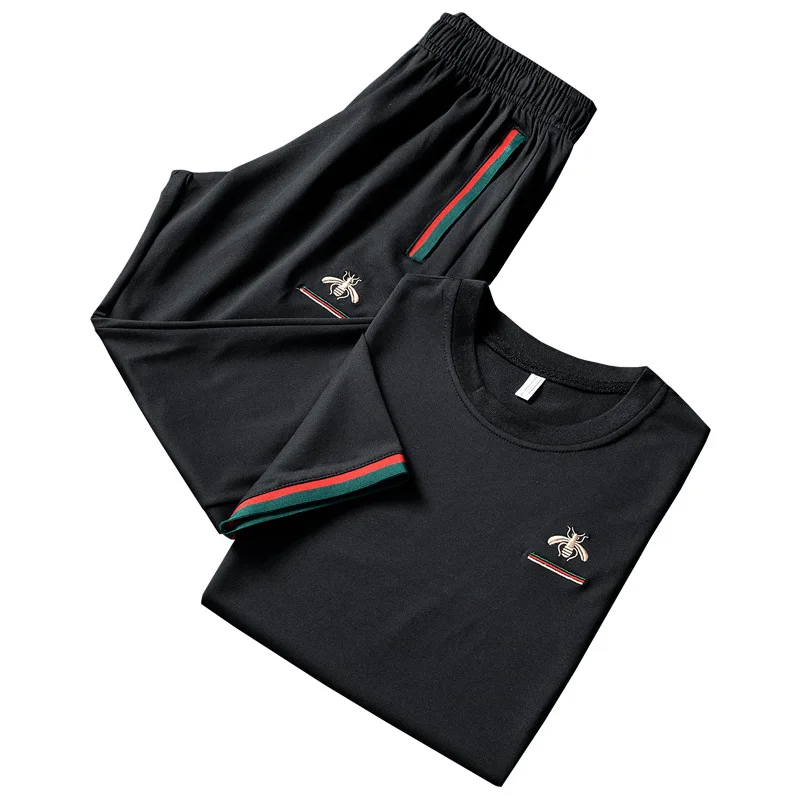 

Men's sportswear summer trend pants short sleeve two piece suit men's Embroidery loose casual two piece suit