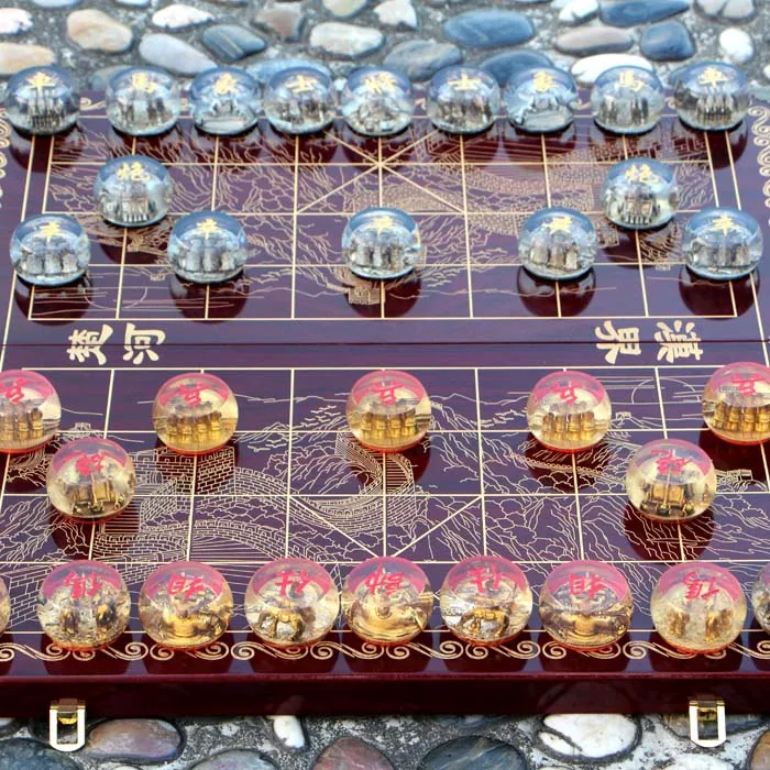 

Lucency Crystal Portable Chess Large Adult Folded Wooden Board Luxury Gift Chess Set Creativity Brettspiel Family Games EK50QL