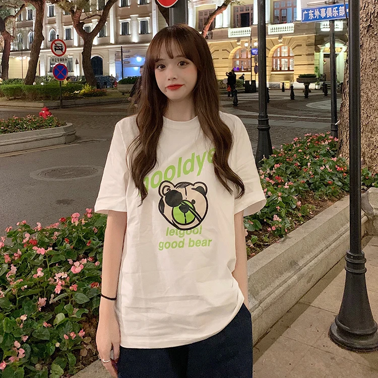 

YTX144 2021 new spring bottoming shirt loose short-sleeved T-shirt women bear print
