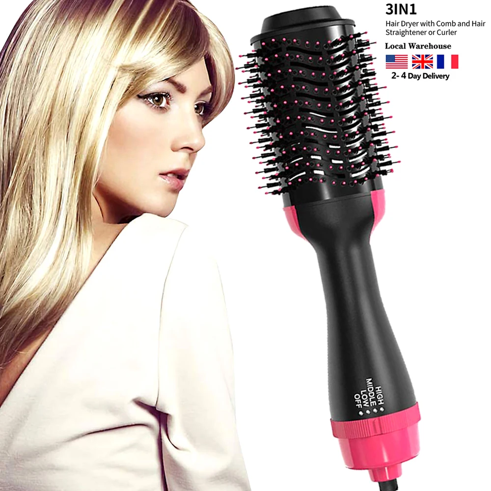 

3 in 1 Hot Air Brush Hair Dryer Styler Volumizer Multi-Functional Salon Negative Ion Hair Straightener & Curly Hair Hot Air Comb