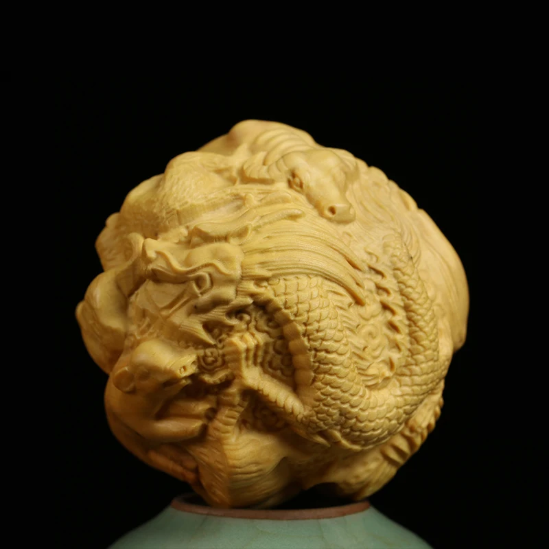 Китайская коллекция зодиака 4 5 см резьба из самшита твердая деревянная статуя