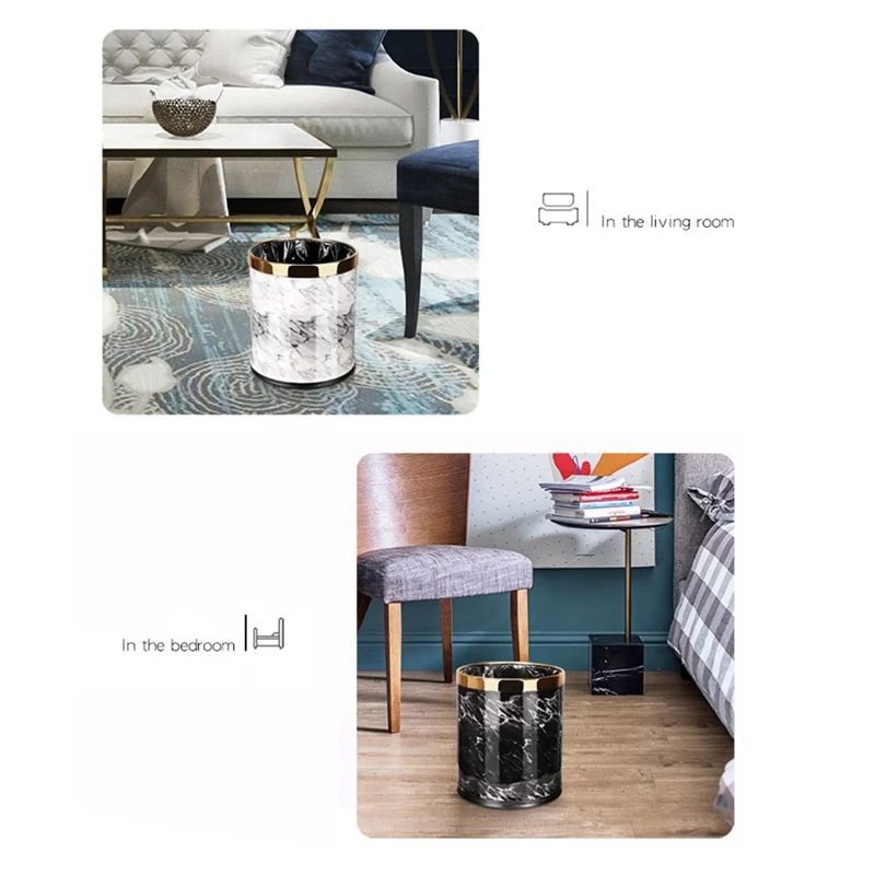 

Marble Pattern 10L Trash Can Bin Buckets Diameter 23Cm Height 27Cm Waste Bins Living Room Bathroom Kitchen Dustbin Trash Bin