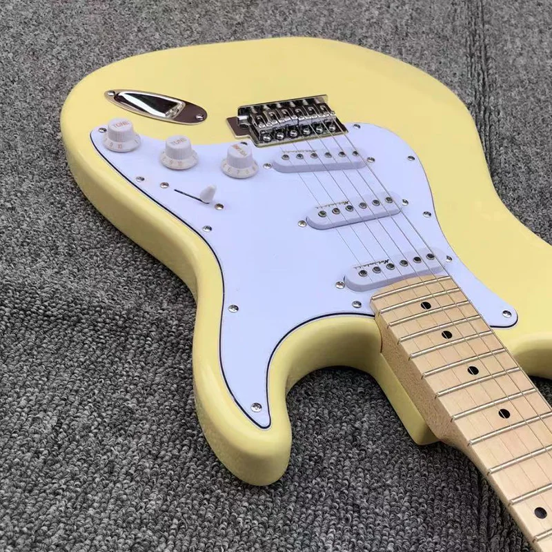 Cream Yellow  Electric Guitars,22 Frets Maple Fingerboard,High quality basswood guitar enlarge