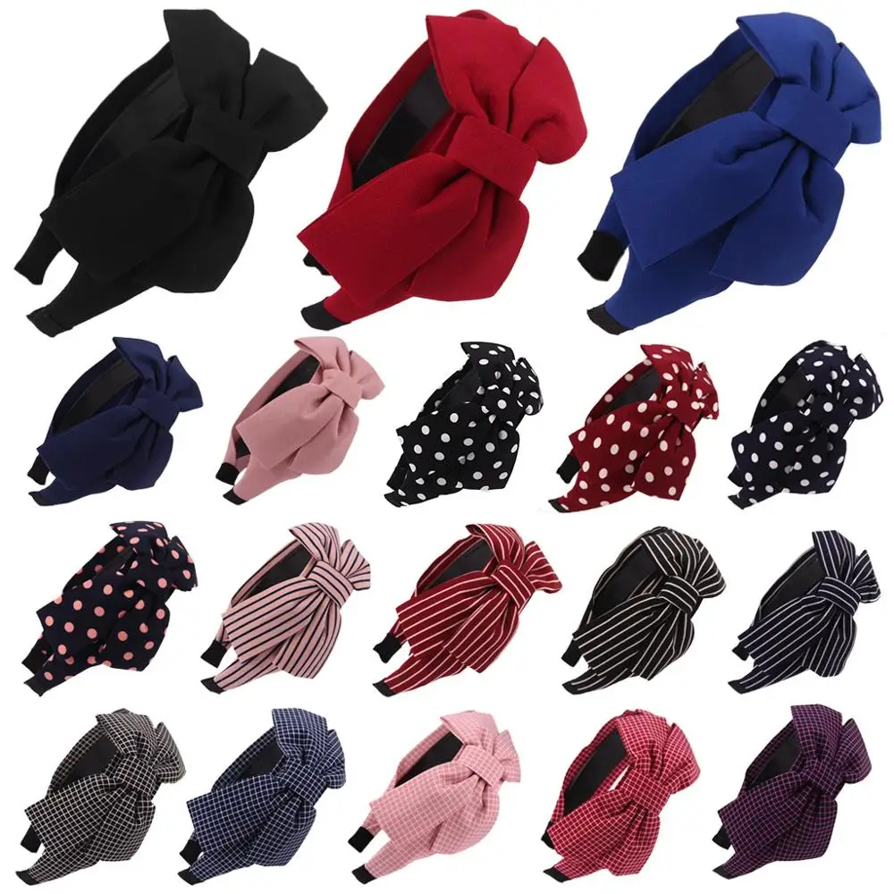 Женская винтажная широкая повязка на голову с большим бантом и рюшами в горошек