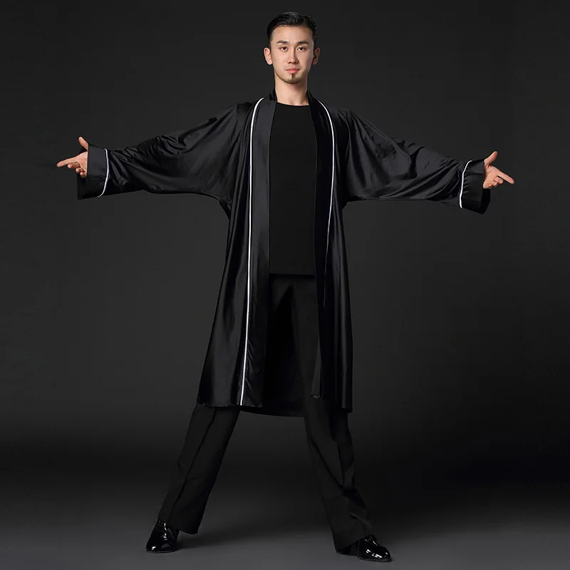 Женское длинное платье для латиноамериканских танцев черное выступлений модель