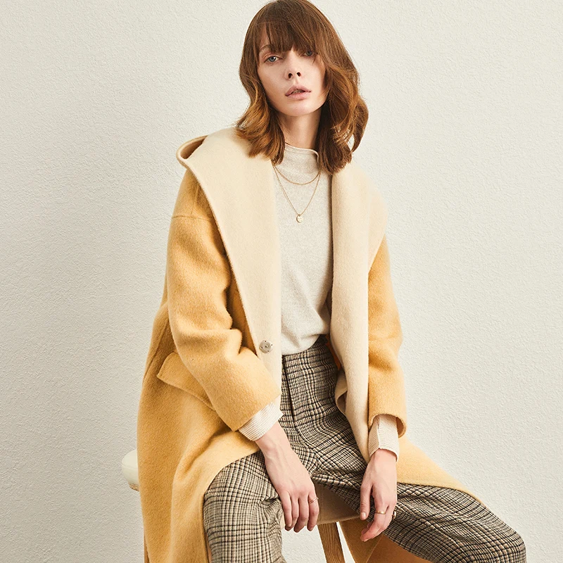 Осень зима 2020 Новое высококачественное двухстороннее шерстяное пальто из 100%