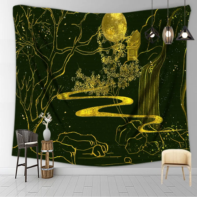 Японский гобелен подвесной ковер с изображением Солнца и Луны бохо богемный