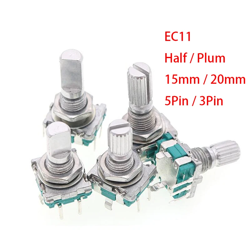 

100PCS Half / Plum axis rotary encoder handle length 15mm / 20mm code switch/ EC11 / digital potentiometer with switch 5Pin 3Pin