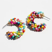 new bohemain multicolored beads hoop earrings for women colorful beaded za c shaped earrings summer wedding party jewelry gifts