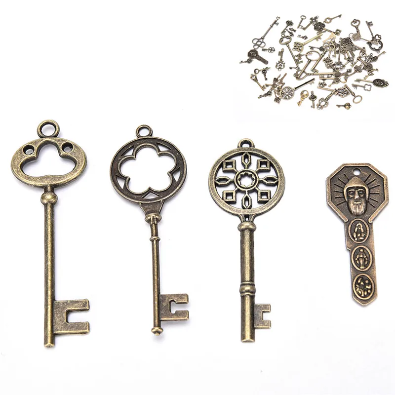 Античный винтажный Бронзовый Скелет ключи Элегантное сердце бант ожерелье кулон