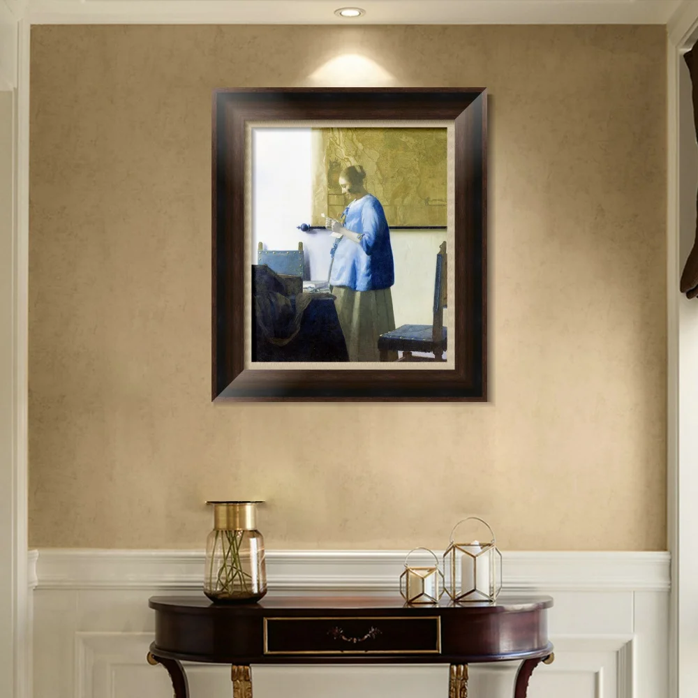 Женщина в синем чтении письма Johannes Vermeer стены искусства плакат и печать холст