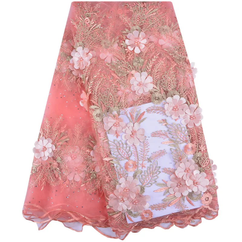 2019 Lateast African Net Lace Fabric 3D flower High Quality Nigerian With Stones French Tulle Mesh For Woman | Аксессуары для