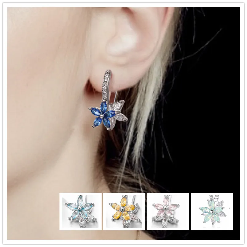 Женские серьги с голубыми цветами вечерние из стерлингового серебра 925 пробы